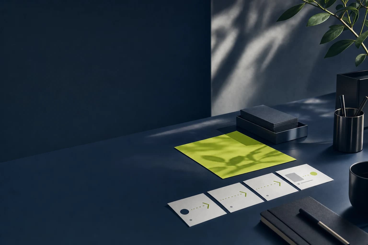 A quiet operations desk with a lime workflow card ready to be mapped